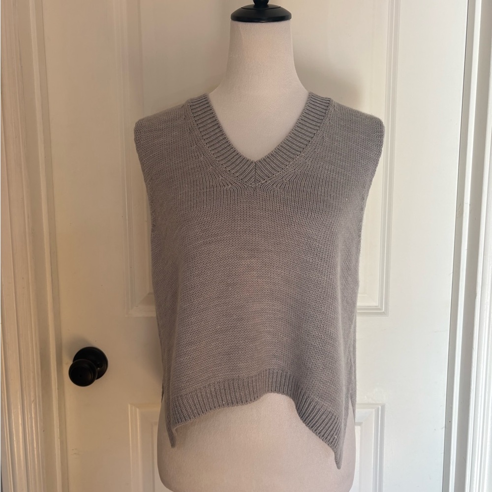 Gray Asymmetrical Hem Knit Sweater Vest | Minimalist Korean Style